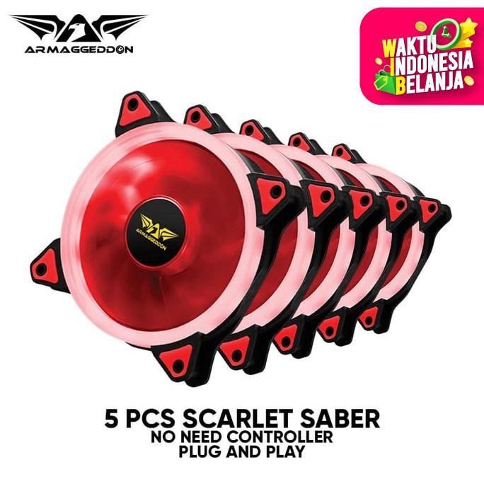 5 Pcs Armageddon Scarlet Dual Saber Cooling Fan Gaming PC Case (120mm)