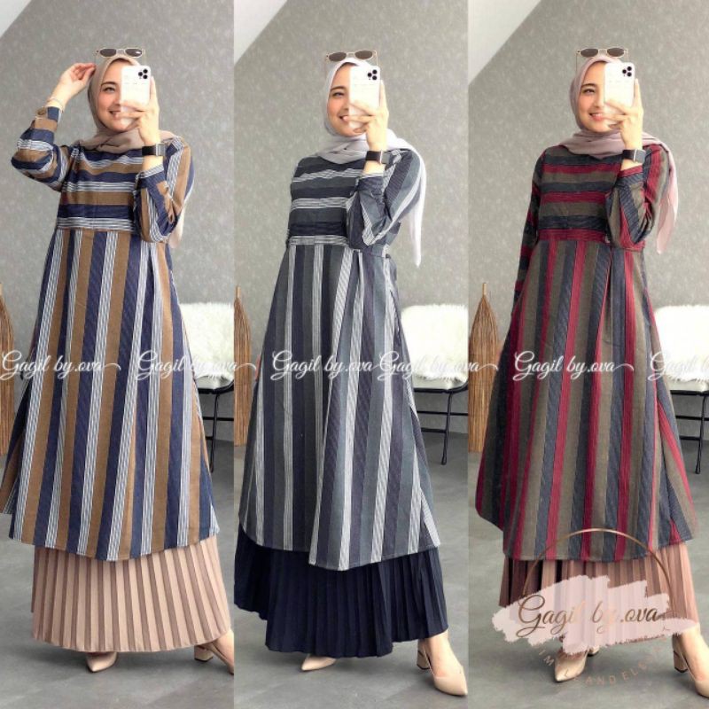 VIOLIN SET GAGIL TUNIK DAN ROK PLISKET TERBARU