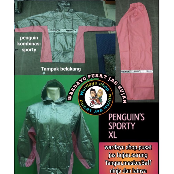 Jas Hujan Penguin P333 XL- XXL -XXXL Karet / Raincoat Penguins Setelan Jaket Baju Celana Jumbo Dewasa Pria Wanita Cewek Cowok Remaja Tebal Kuat Terlaris Murah Berkualitas / Mantel Pinguin Sporty Kombinasi