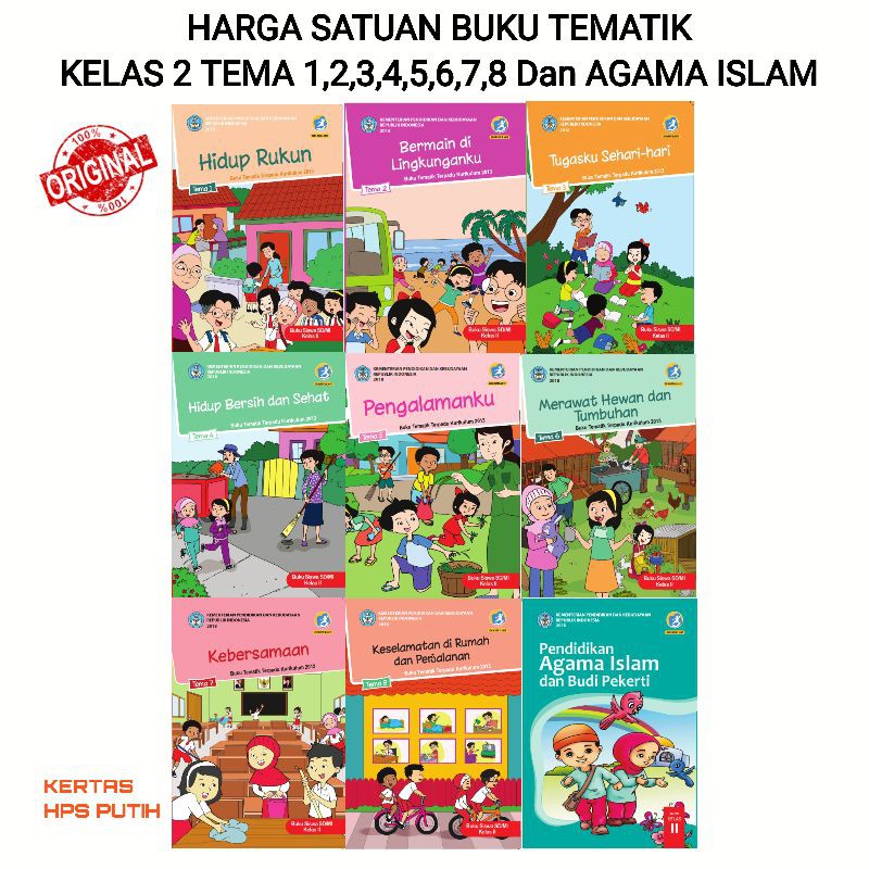 Buku Tematik SD/MI Kelas 2 Tema 1,2,3,4,5,6,7,8 dan Agama Islam revisi 2017 edisi 2018 kertas Premium-0