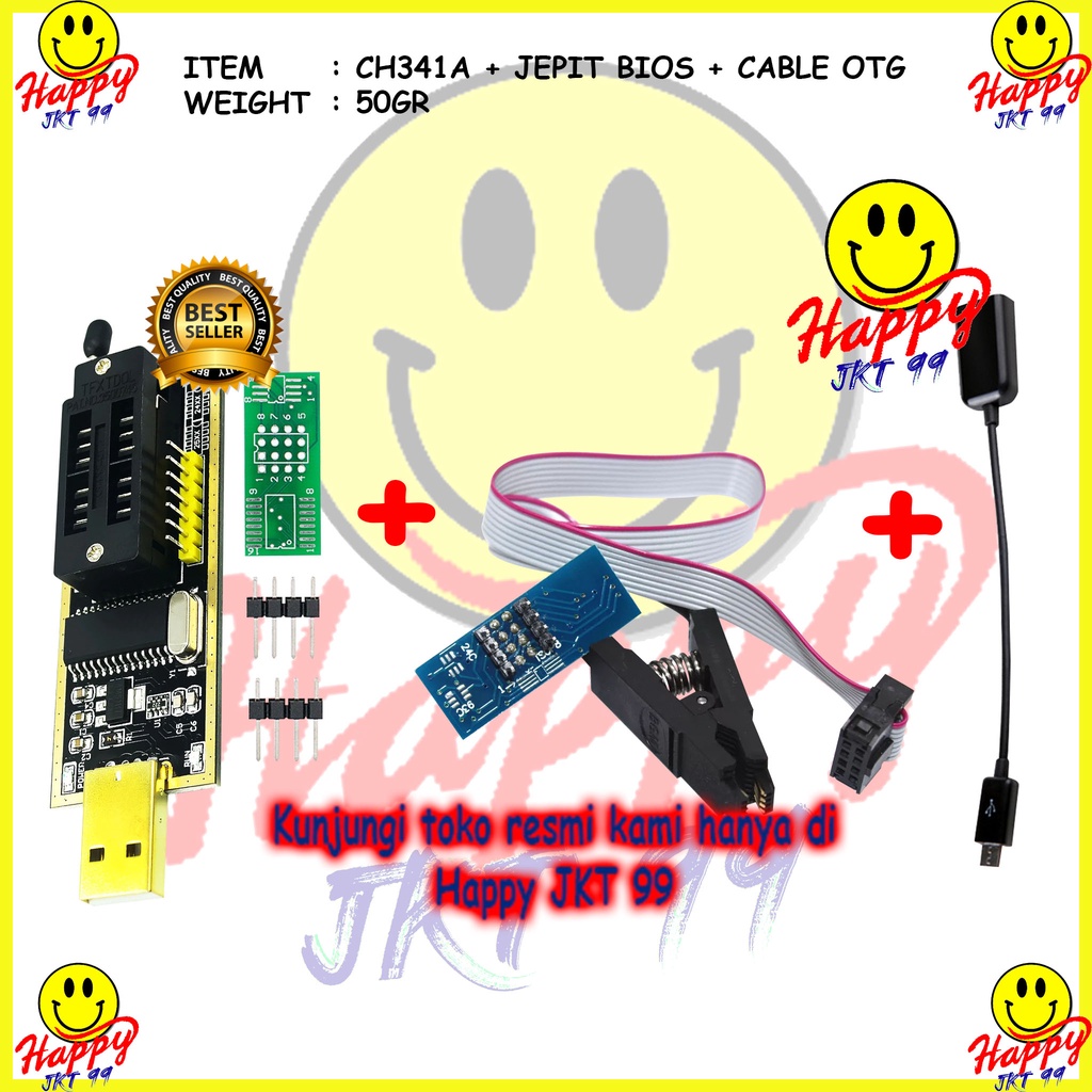 [ HAPPY JKT 99 ] CH341A + OTG + KABEL JEPIT IC ANDROID EEPROM FLASH BIOS USB PROGRAMER ORIGINAL