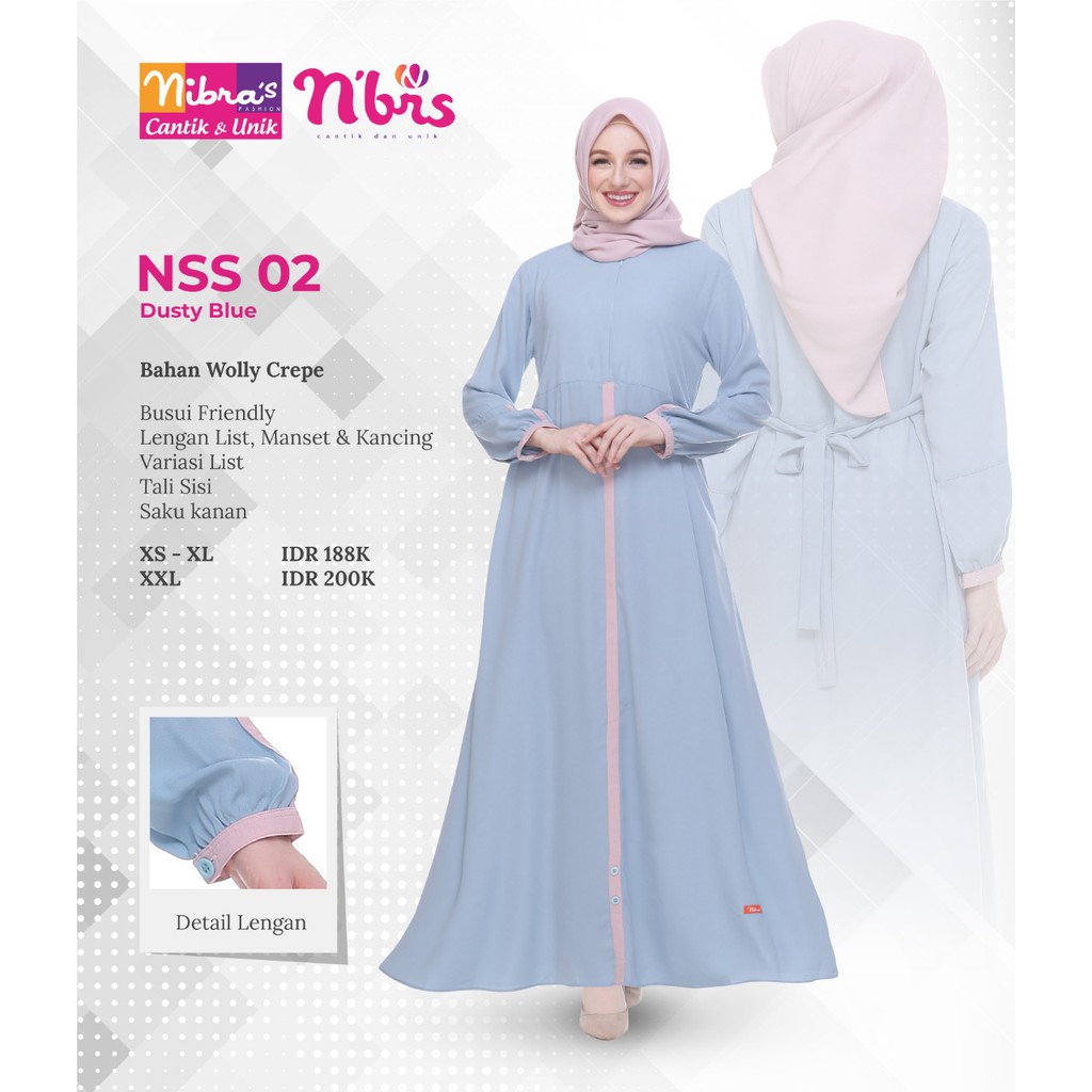 GAMIS NIBRAS NSS - 002 DUSTY BLUE / DRESS WANITA / BUSANA MUSLIM