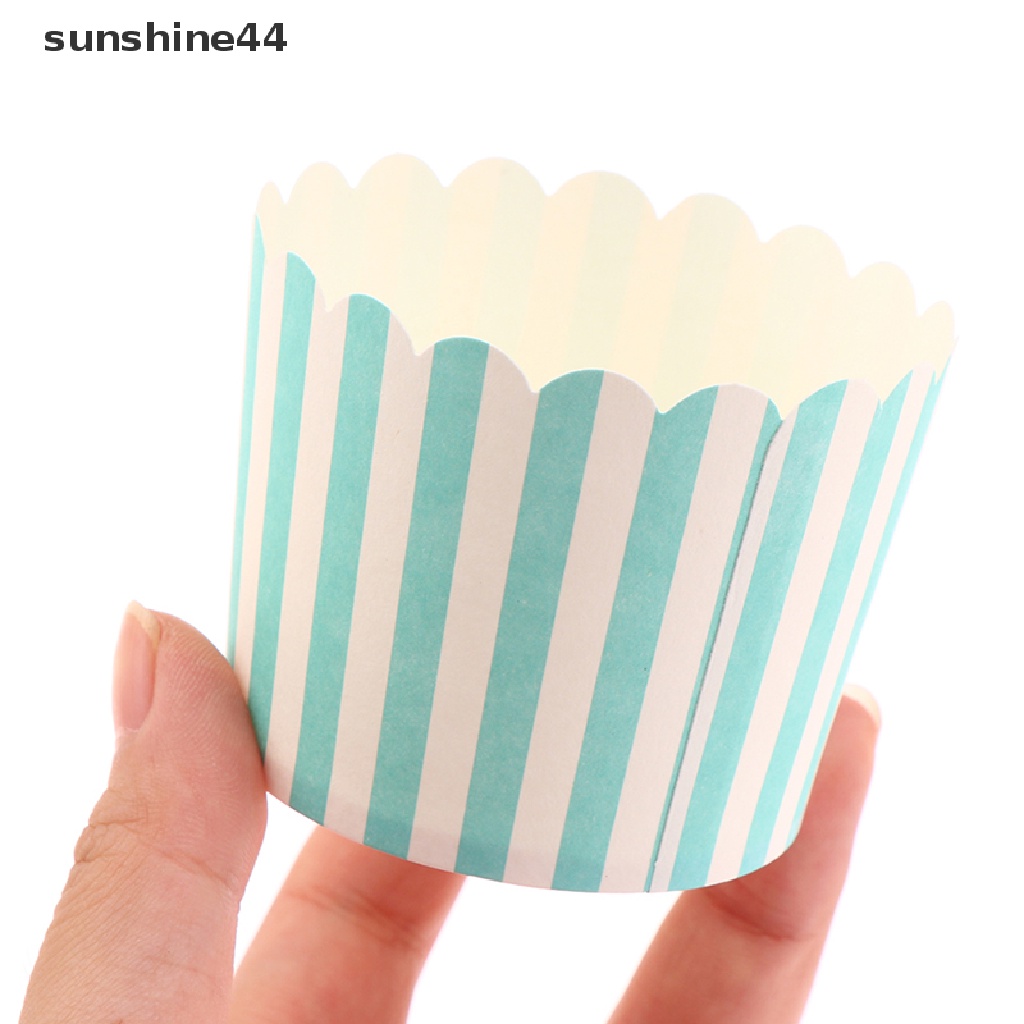 Sunshine 50pcs Kertas Pembungkus Cupcake / Muffin Motif Garis / Polkadot Warna-Warni