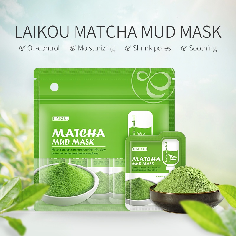 LAIKOU Matcha Pembersih Mud Mask Pengontrol Minyak Mengurangi Jerawat Komedo 12pcs