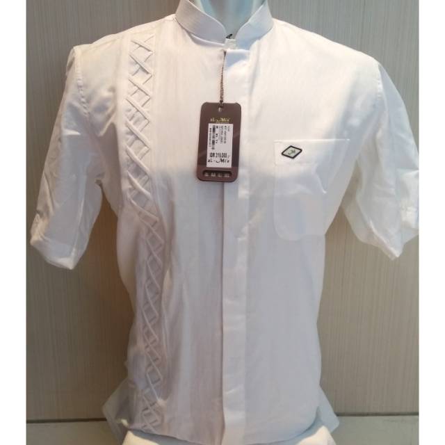 Baju Koko ALMIA AL MIA Premium tangan Pendek Pria muslim Putih Original gamis Makassar Katun Asli