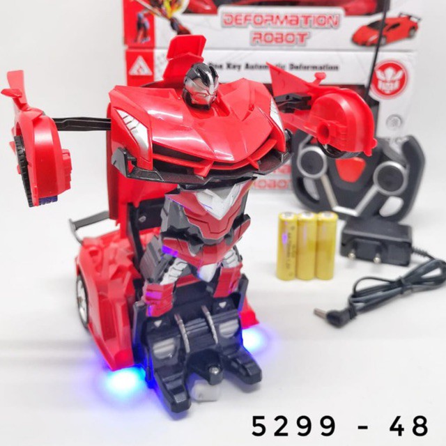 RC TRANSFORMER 1: 18 MOBIL REMOT JADI ROBOT BATERAI CHARGE dan CHARGER