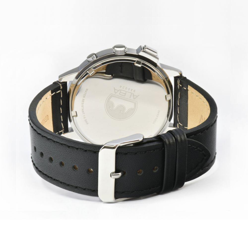 Alba Quartz AT3F41X1 Chronograph Black Leather - Jam Tangan Pria AT3F41