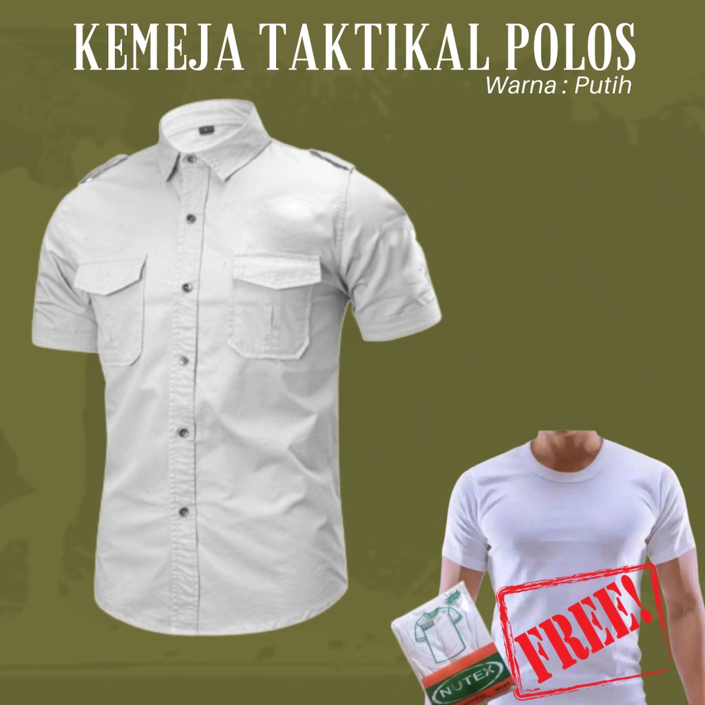 FREE OBLONG PDH Kemeja Tactical Lengan Pendek Polos Bahan American Drill Warna Putih Hitam Abu Khaki