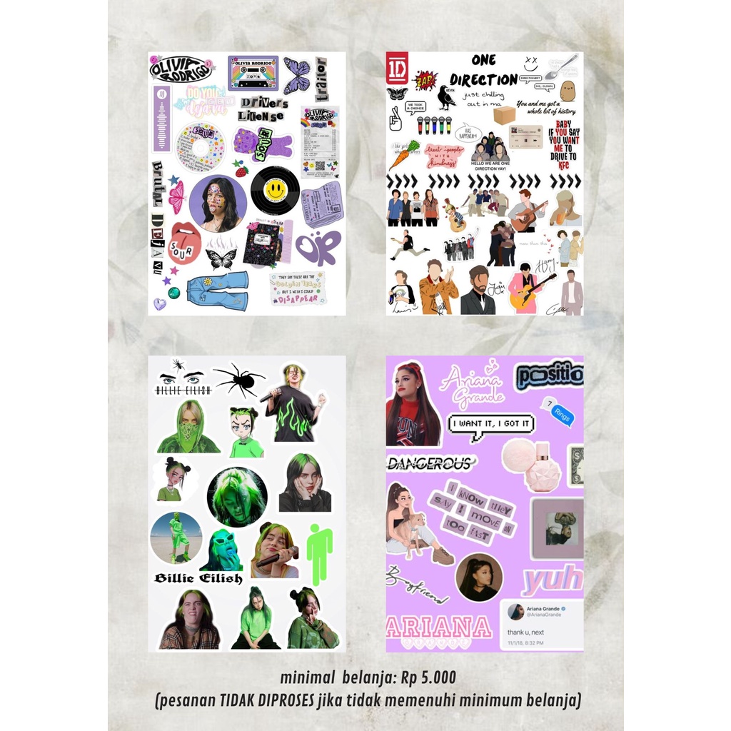 

olivia rodrigo/billie eilish/one direction sticker (stiker laptop/hp/dinding)