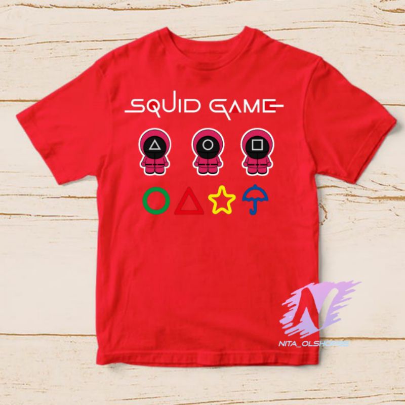 kaos anak squid game terbaru logo squid
