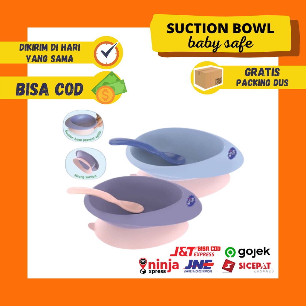 Suction Bowl Baby Safe Babysafe Mangkok Anti Tumpah Lengket di Meja Geser Prevent Spills Sendok Makan Bayi Mpasi