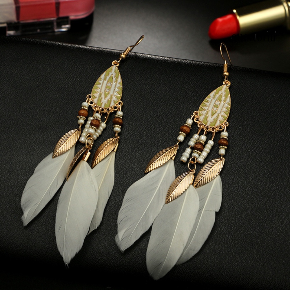 OW@ Ethnic Style Hook Women Earrings Long Feather Charm Jewelry Ornament Gift