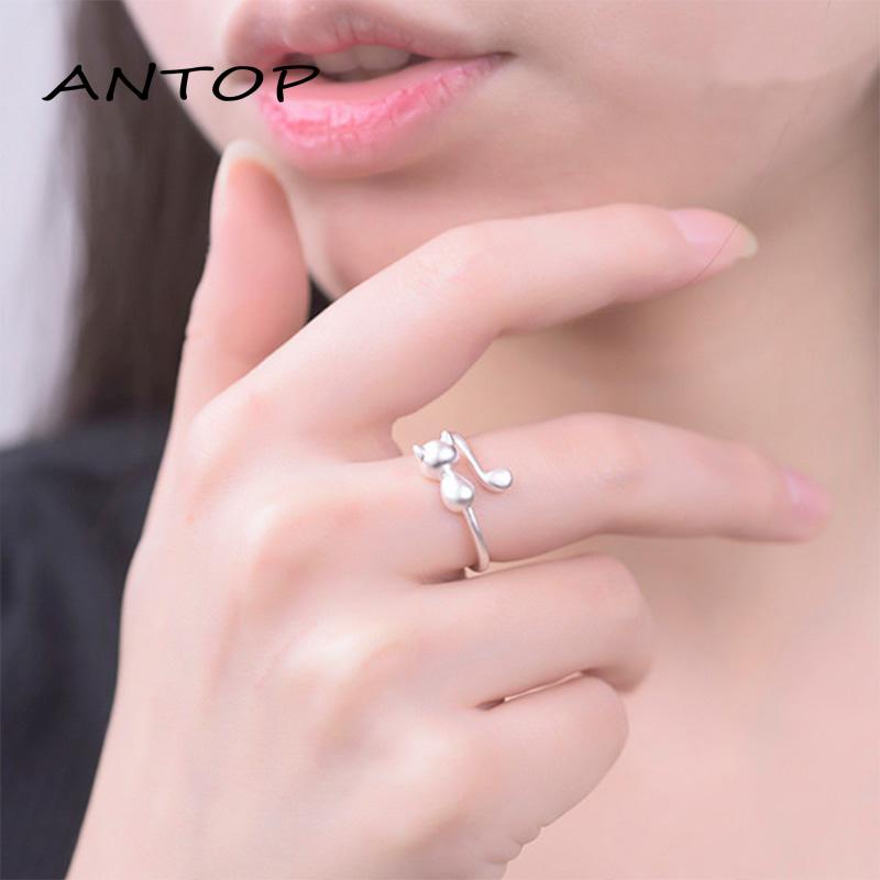 Cincin Model Terbuka Adjustable Desain Telinga Kucing Untuk Wanita