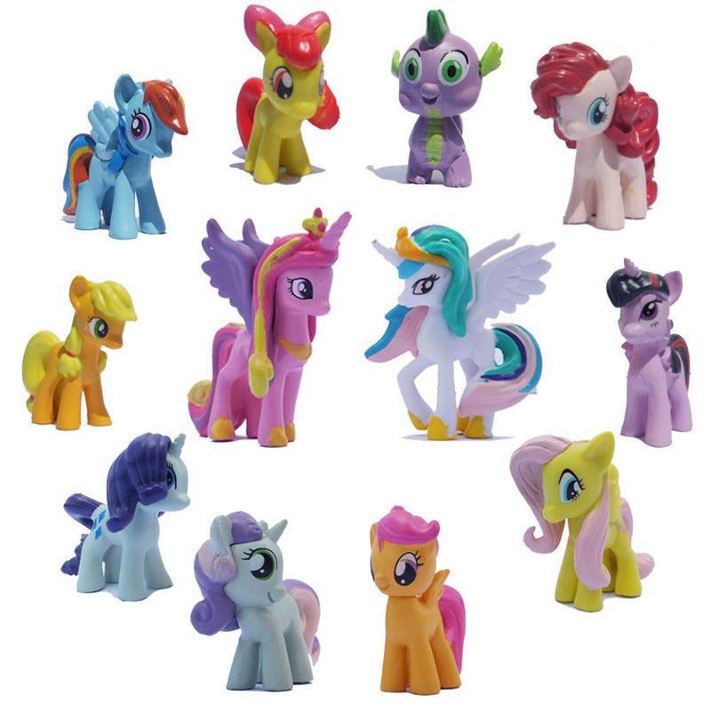 12 Pcs/set Anime My Little Pony Action Figure PVC Mini Pony Boneka Mainan Hiasan Kue Anak Perempuan Mainan Hadiah