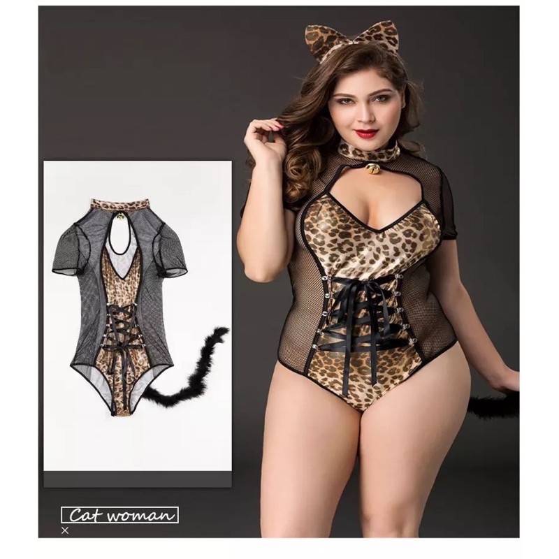 Lingerie Cosplay jumbo wanita plus size baju tidur big size import sexy Leopard