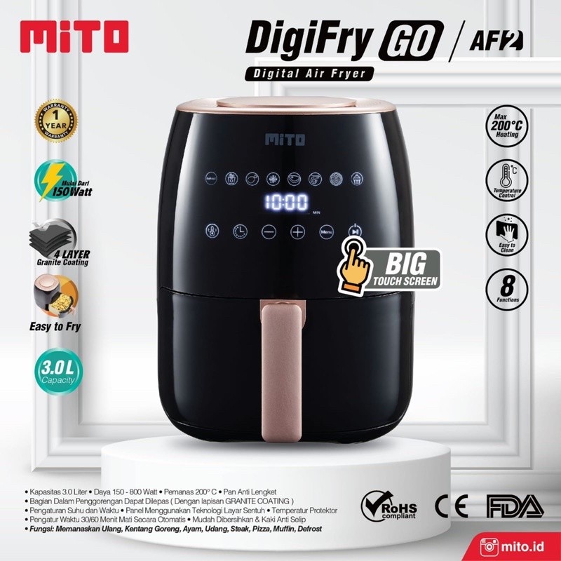 MITO Digital Air Fryer 3 Liter DIGIFRY GO AF2 - Garansi Resmi 1 Tahun