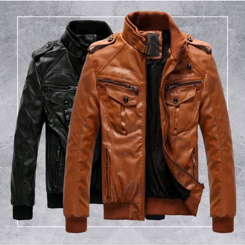 New Premium Jaket Kulit Pria Elegant Brownie ARL 033 Silverstone RFLA Ariel Noah