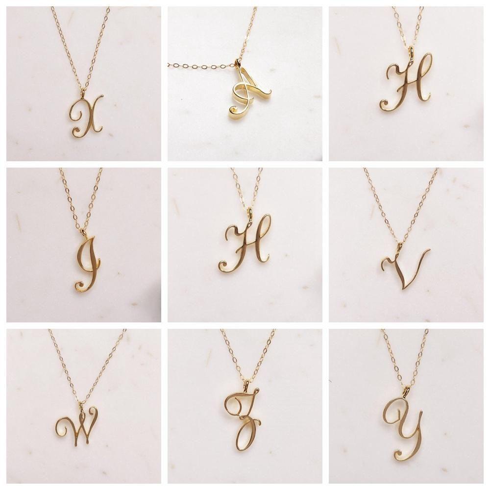 Top Alphabet Kalung Inisial Fashion Berlebihan Cursive Mewah Minimalis Logam 26huruf