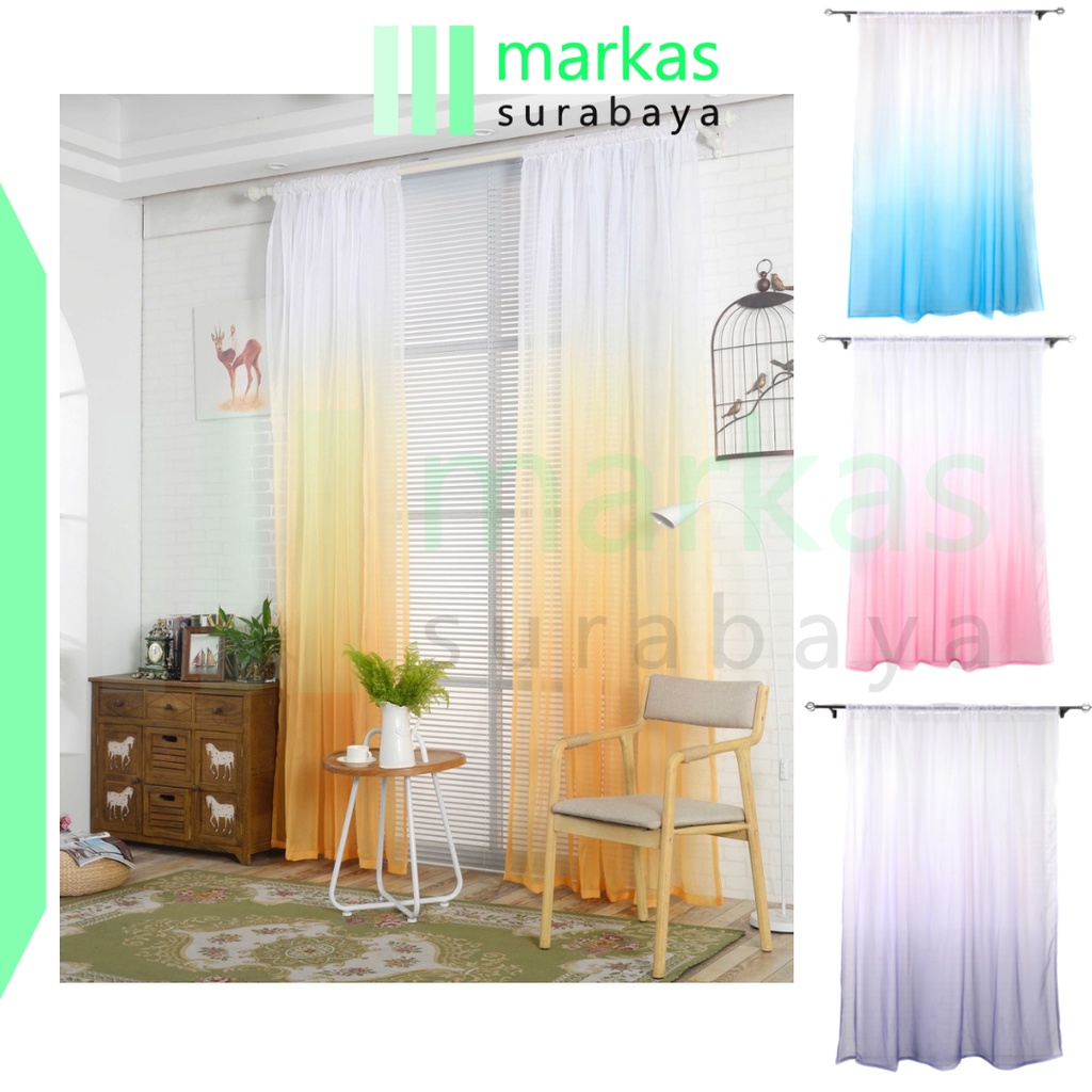 MARKAS Tirai Gradient Motif Polos Dekorasi Pintu Gorden Jendela Gradien Transparan Halus Panjang Ombre