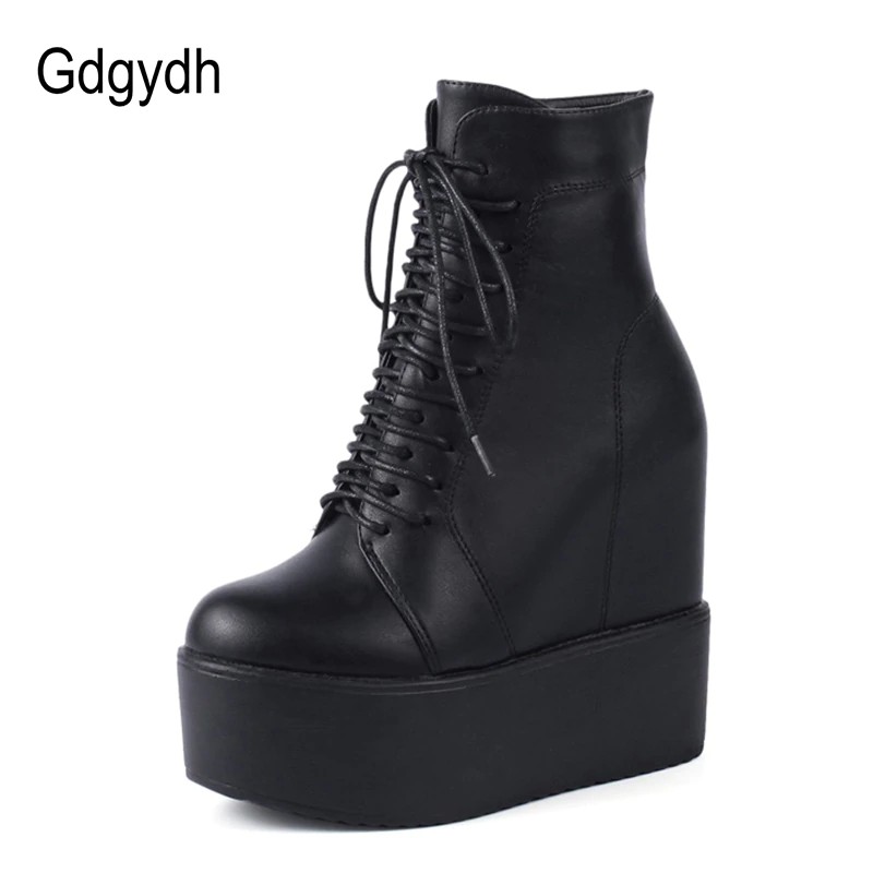 Terbaru Gdgydh 2019 Wedges Ankle Boots White Black Rubber Sole Shoes Platform Boots Women Lacing Shopee Indonesia