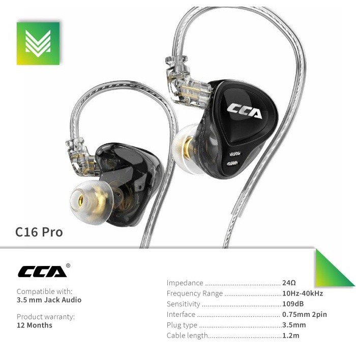 CCA CA16 Pro with Mic 7BA+1DD Hybrid Driver In Ear Earphone HIFI