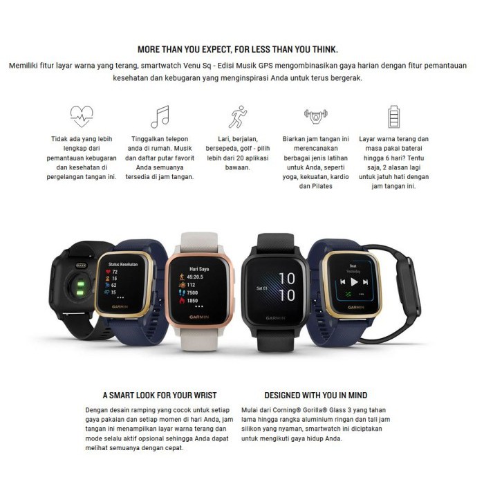 Garmin Venu SQ Music Garmin Square Smartwatch - Garansi Resmi TAM