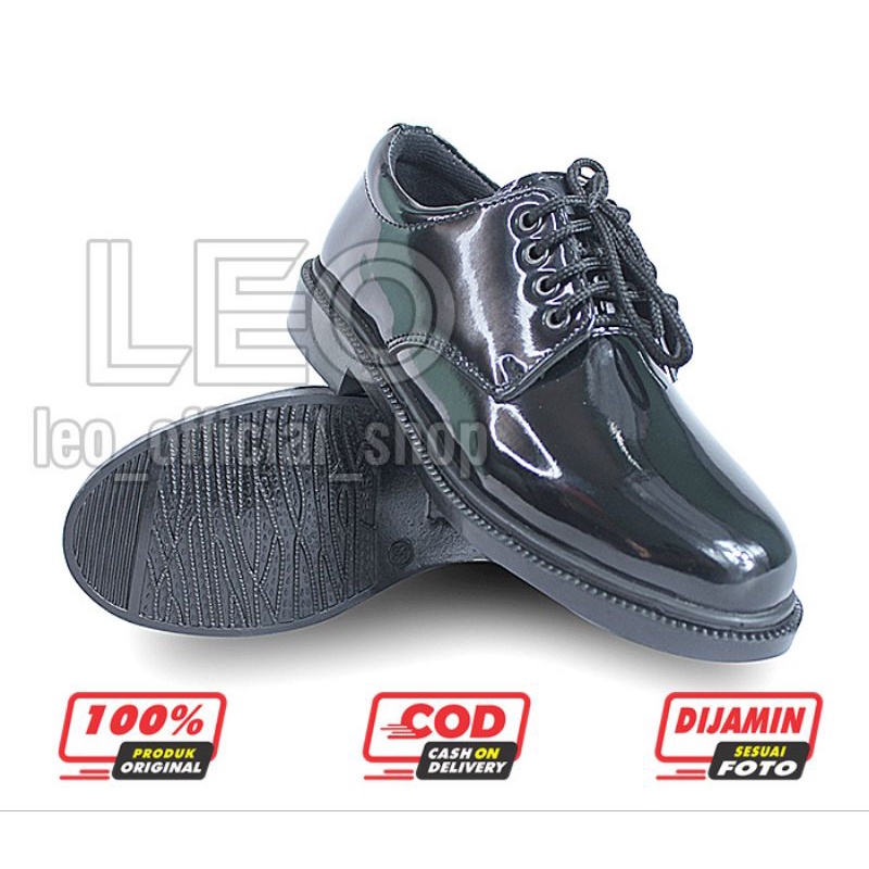 Sepatu PDH Pendek 01 TNI Satpam Security Hitam Kilap / Sepatu Kerja Dinas Hitam Glossi Satpam Polri TNI AD AL AU Guru Perkantoran PNS Pria - DT01