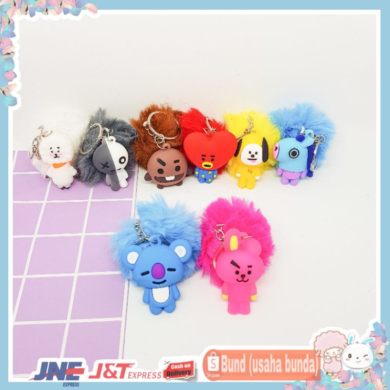 BUN - GC009 GANTUNGAN KUNCI BT21 / GANTUNGAN KUNCI POM POM BONEKA BT21 KEUCHAIN POMPOM BT21