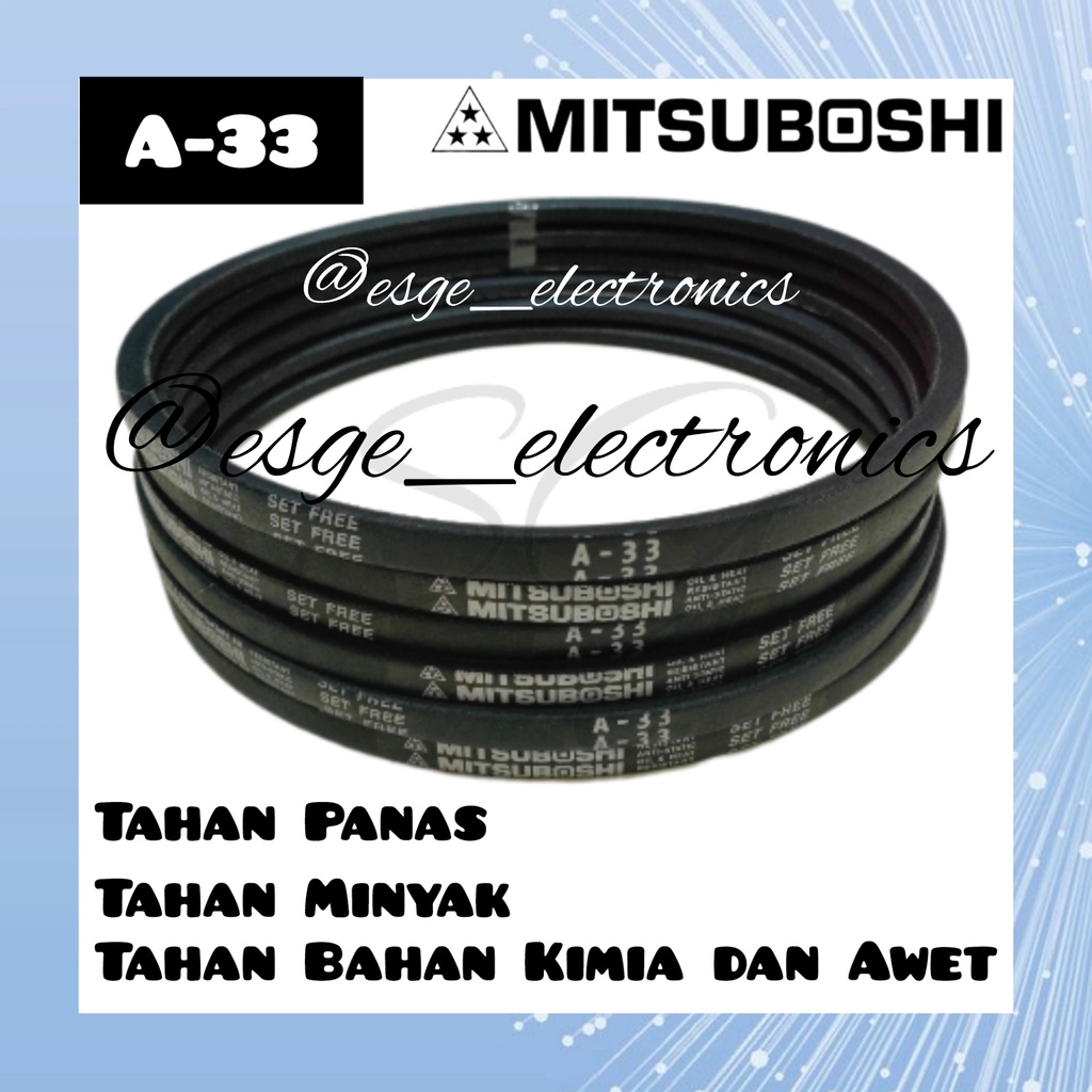 KARET BELTING VAN BELT MITSUBOSHI A33 A 33 BELTING MESIN CUCI VBELT FANBELT VANBELT 2 TABUNG VANBELT BELTING M20 M20.5 M21 M22 M21.5 M23 M24 M25 M26 M27 M28 M29 M30 M 21 M 22 M 31 M 32 M 33 VANBEL BANDO A-33 SET FREE MANUAL MOTOR MOBIL MULTI ORIGINAL