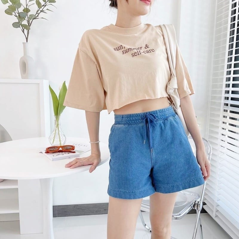 Kaos Wanita Oversize Crop Sun Summer