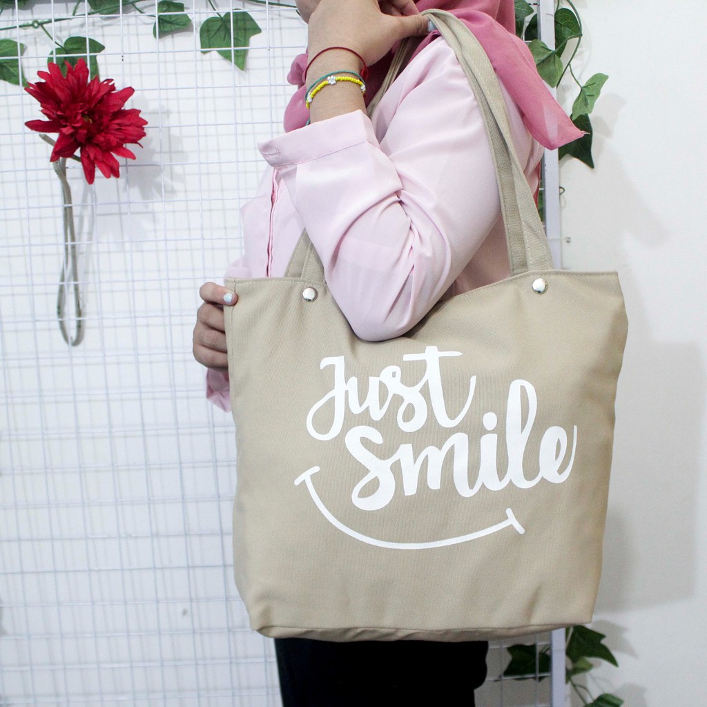 (TGS OLSHOP) - Totebag Wanita Kuliah Resleting Kanvas Premium Tebal Besar