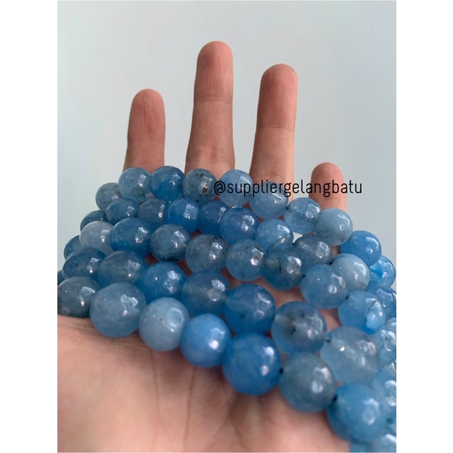 batu AGATE BIRU FACETED BEADS 12mm cutting blue bahan gelang kalung