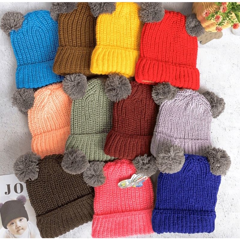 TOPI RAJUT  POMPOM ANAK KW || TOPI KUPLUK WOOL || TOPI BAYI MURAH || KUPLUK BAYI