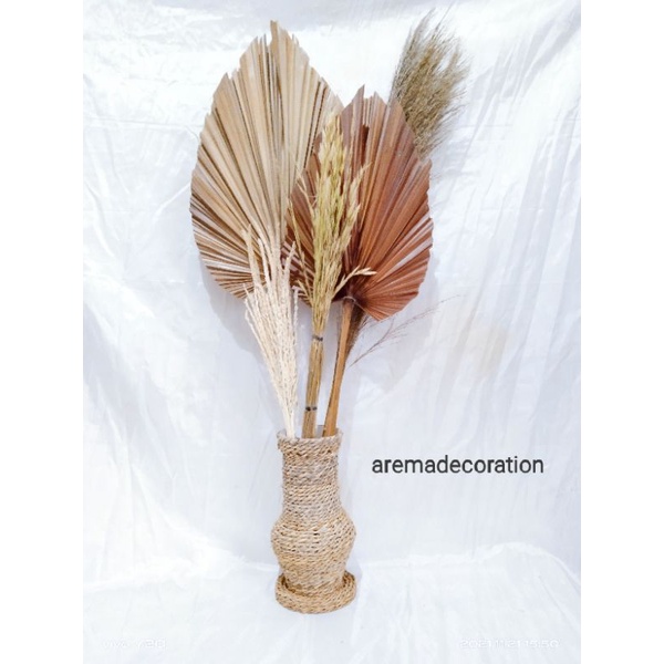 Paket murah daun palem kering + vas gucci / dekorasi