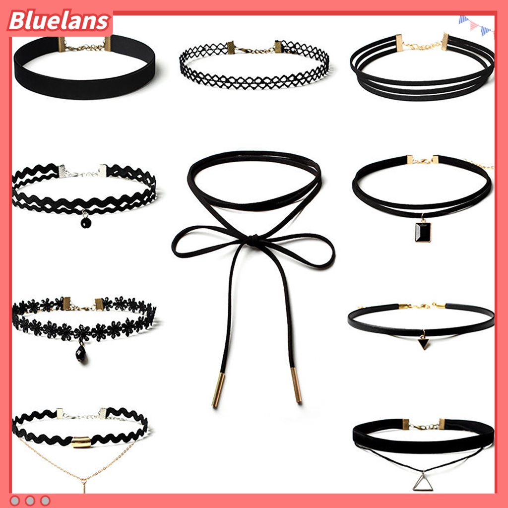 Bluelans Kalung Choker Bahan Lace Velvet Motif Bunga Gaya Vintage Untuk Wanita