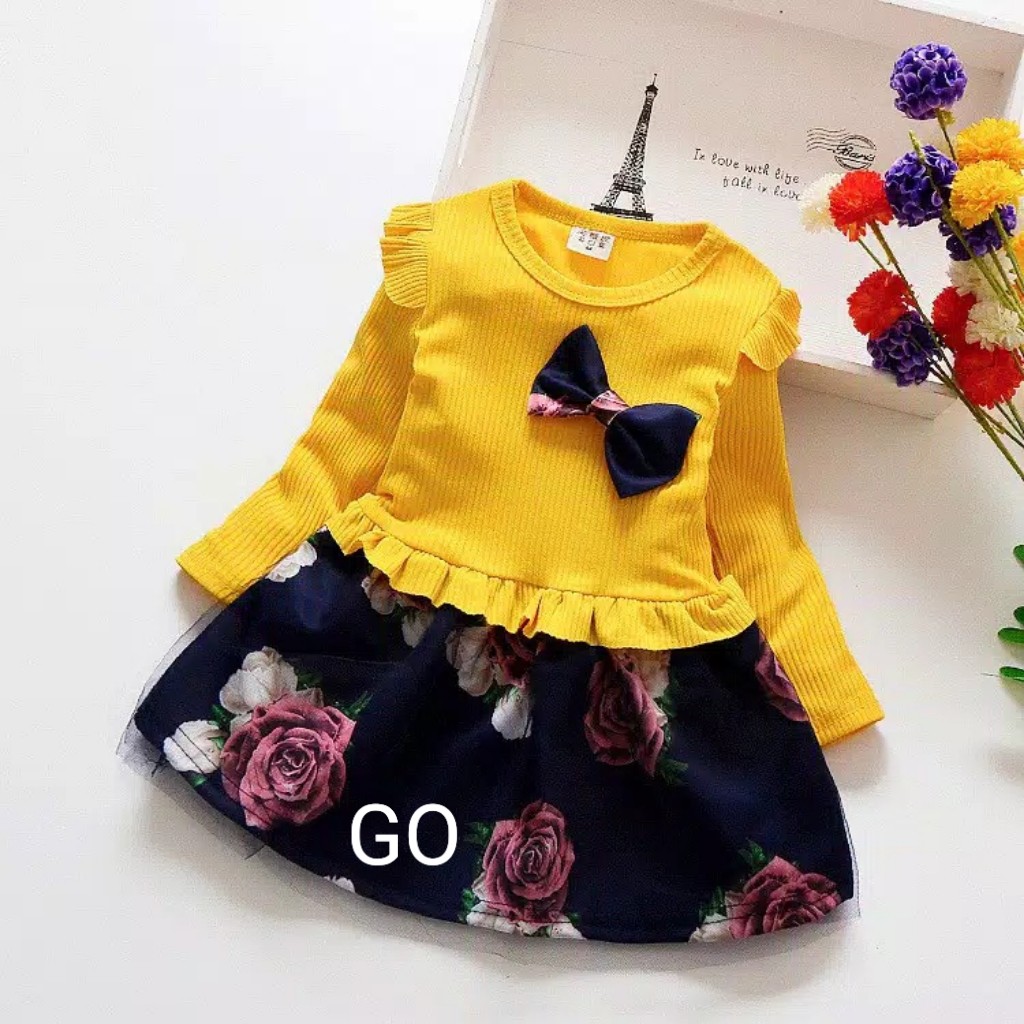 gos DRESS IMPORT WONDER ROSE EBV Baju Dress Anak Perempuan Import