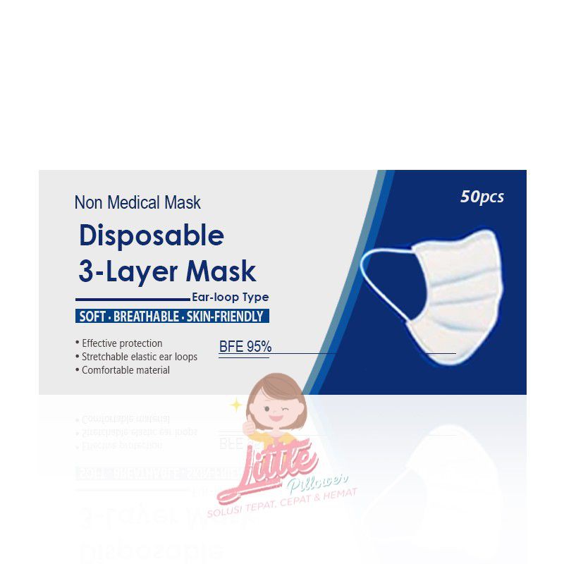 Masker disposable 3 ply - masker earloop isi 50pcs box facemask