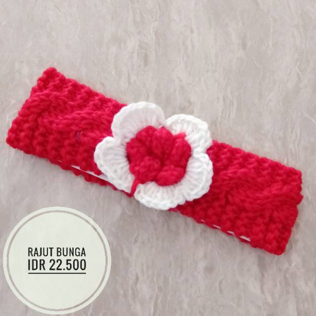 Bandana bando anak bahan rajut motif bunga