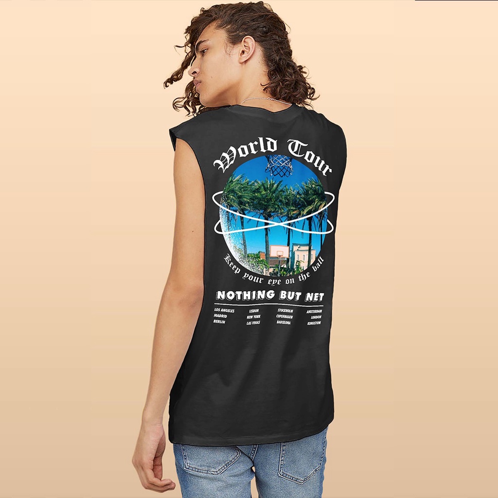 VEST / TANK TOP FOR FANS - Tshirt  Baju Kaos Graphic Tanpa Lengan - WORLD TOUR - Nothing But Net BLA