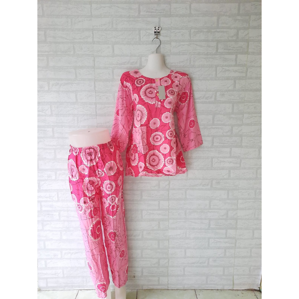 setelan piyama baju tidur batik lengan 3/4 celana panjang