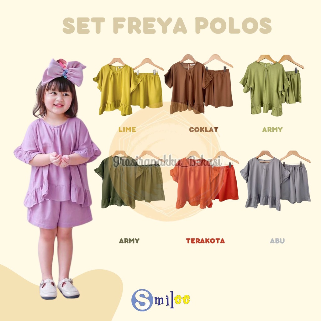 Setelan Anak Rayon Pendek Smilee Polos Freya SIze 1-5Th