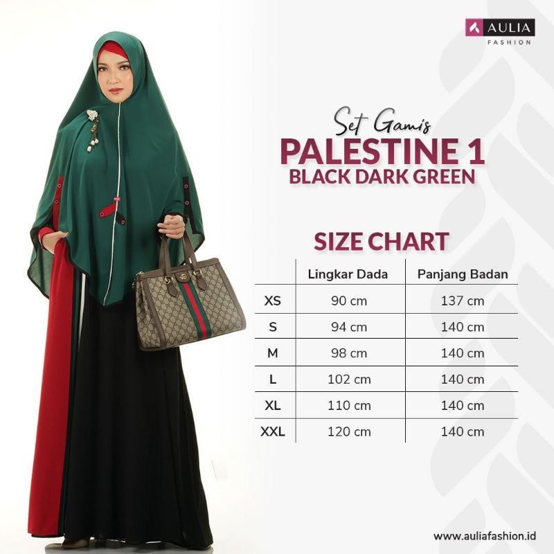 0Set Gamis Aulia Fashion terbaru dan original Palestine 1 black dark green size S dan XXL