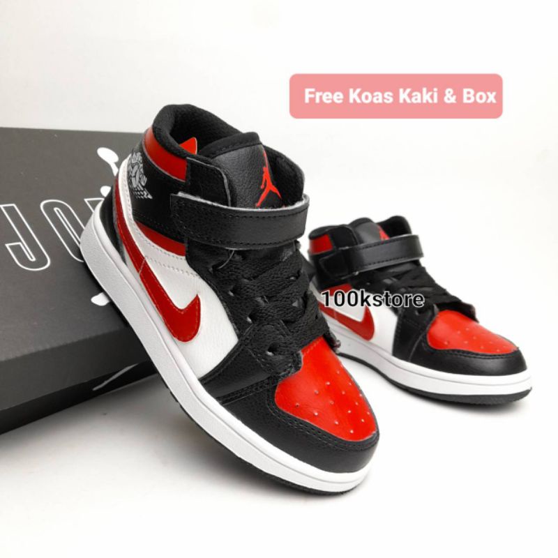 Sepatu Anak Nike Air Jordan anak laki laki black red size 21-35 real pict