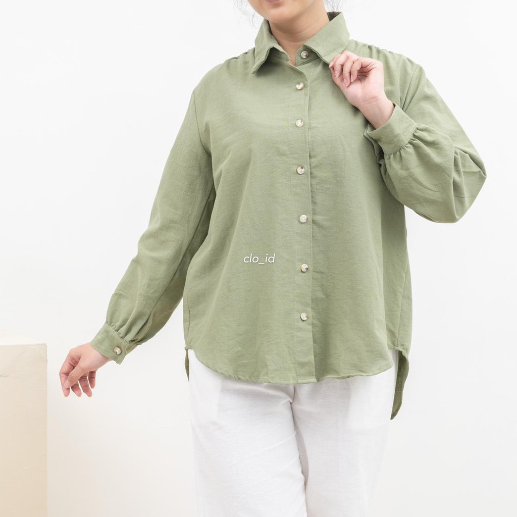 HAICLO Ava Linen Shirt / Atasan Kemeja Wanita-Sage