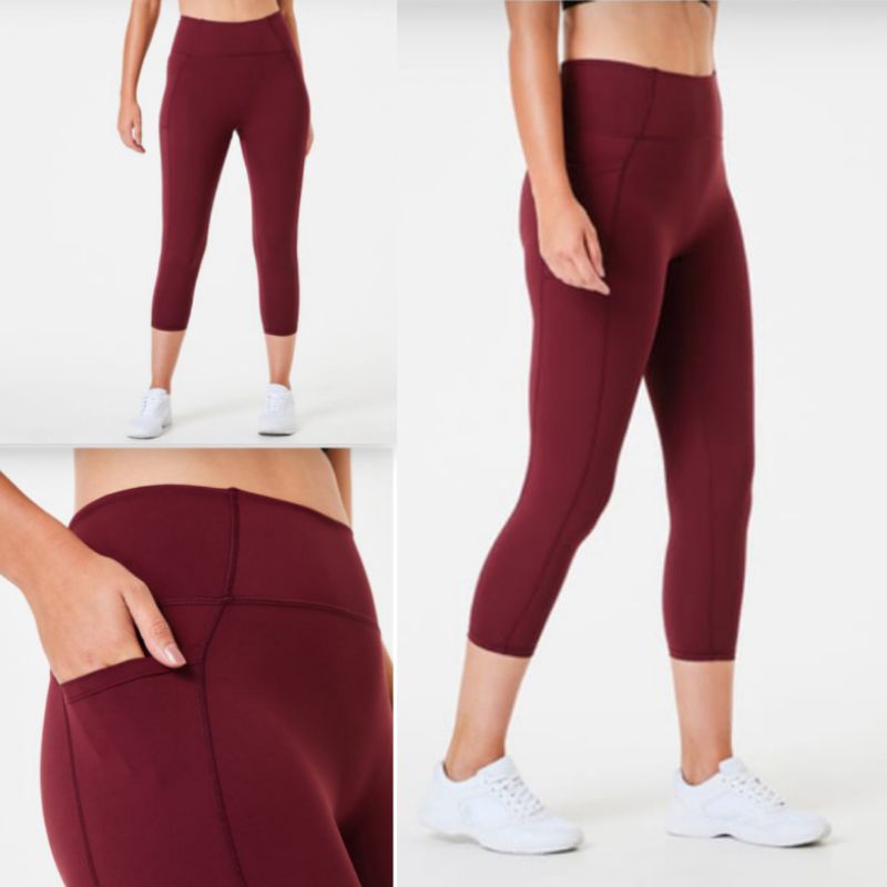 Celana Legging Senam Zumba Yoga High Waist Anko Capri Maroon