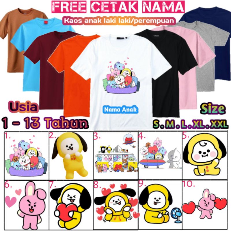 Kaos BT21 bts21 anak/kaos bts21/baju bt21 kartun bts/kaos pilihan gambar