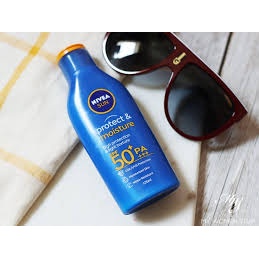 Sunblok NIVEA Sun Sun Protect &amp; Moisture Lotion SPF 50 - 100 ml - BPOM Halal Kemasan Biru - Sunscreen  Tubuh Suncreen Sunscren Suncren tabir Surya Sunblock Sunblok Wajah Sun creen Sun blok