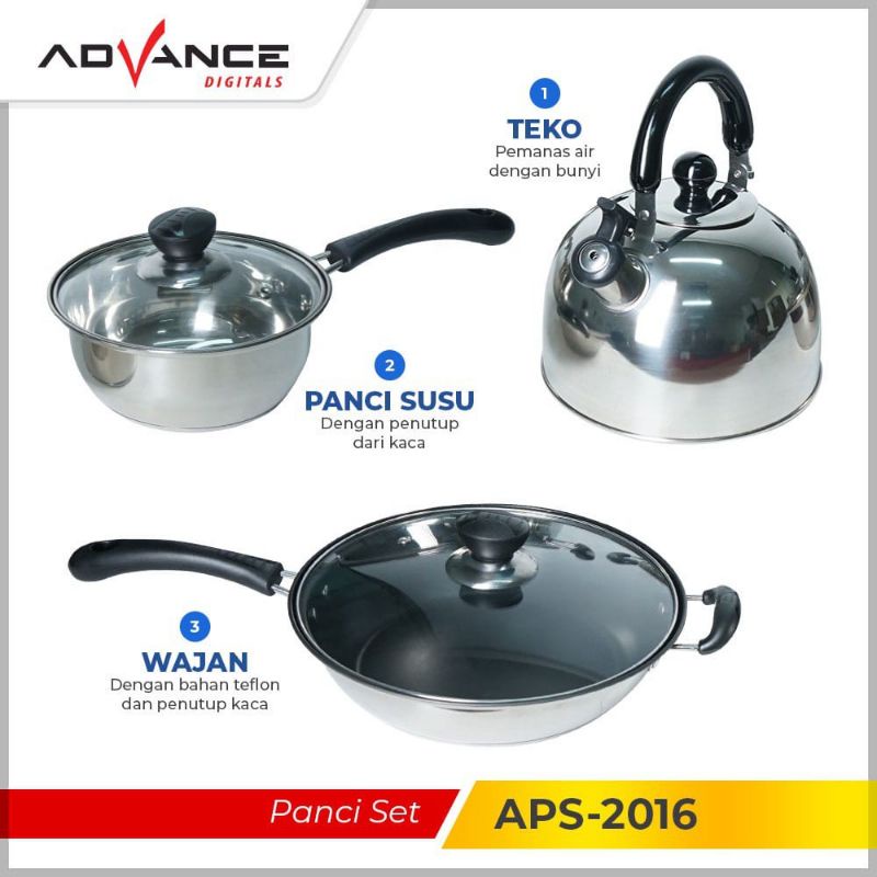 Panci Set Tutup Advance 6 Pcs APS 2016 Stanles Steel Original