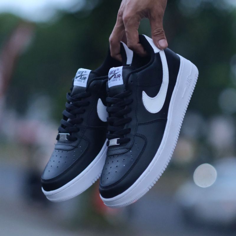 Sepatu  Air Force 1 Low Black List White Sol White Original Premium Sneakers Pria