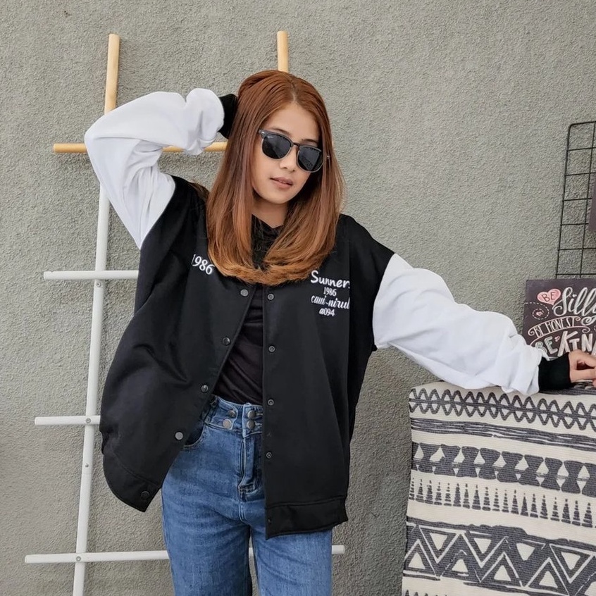 Oversize Wanita 1986 Baseball XXL Bahan Pleece Korean Style